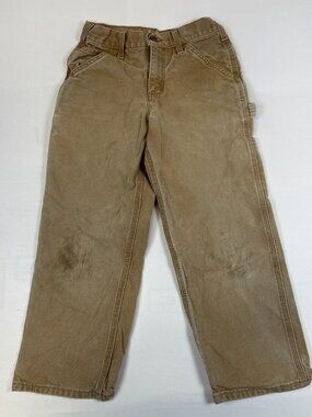 Carhartt Boys 10 Brown Y28 BRN Canvas Carpenter Pants Duck Workwear Distressed